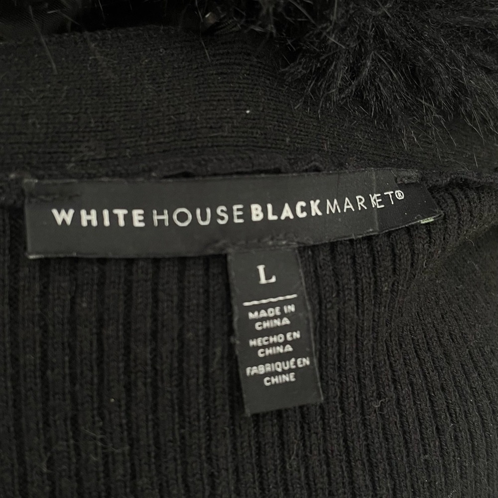 White House black market Black removable Faux Fur Trimmed belted long cardigan. - Picture 10 of 11